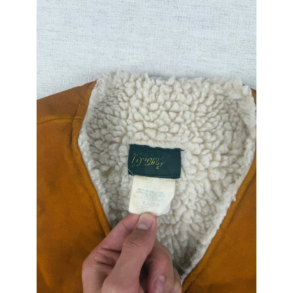 Vintage‎ 70's Wrangler Mens Sherpa Lined Faux Suede Western Vest Tan Brown M